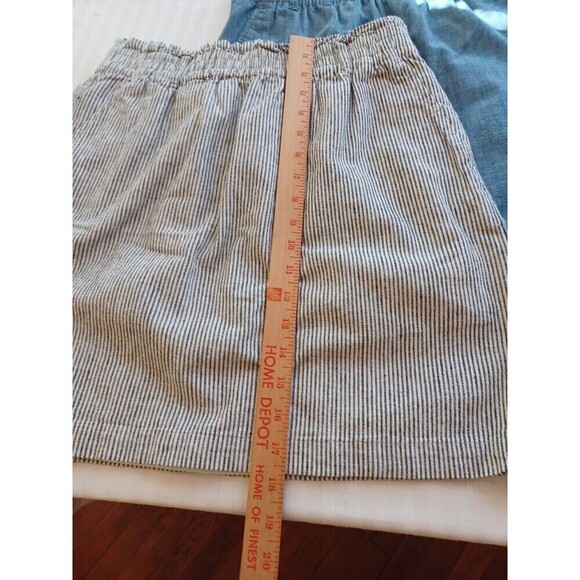 J.Crew blue white ticking stripe paperbag miniskirt S cotton elastic pockets - Picture 9 of 9